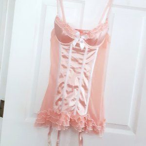 Peach One Sheer One Piece w/ Garter Straps